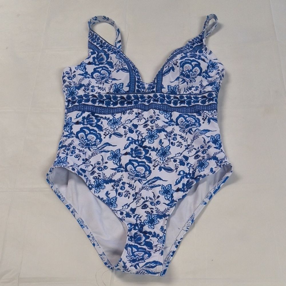 Blue and White Floral Swimsuit